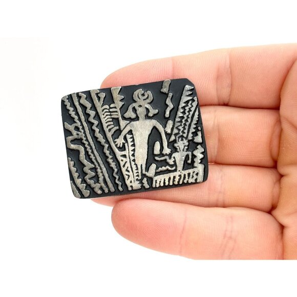 Alice Seely Pewter New Mexico Made Tribal Petroglyph Urban Fetish Vintage Brooch - Picture 7 of 10